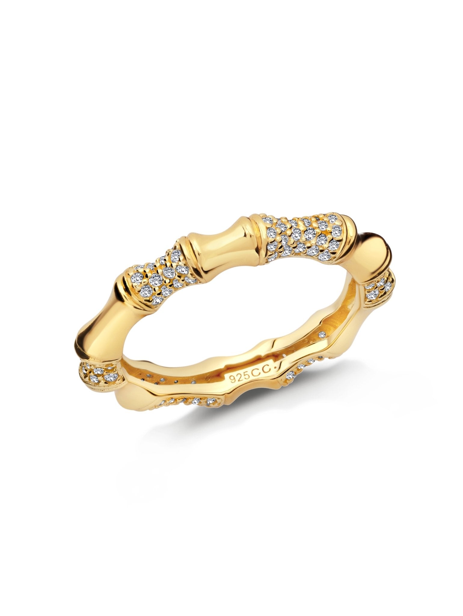 Crislu Bamboo Cubic Zirconia Band Ring in Gold