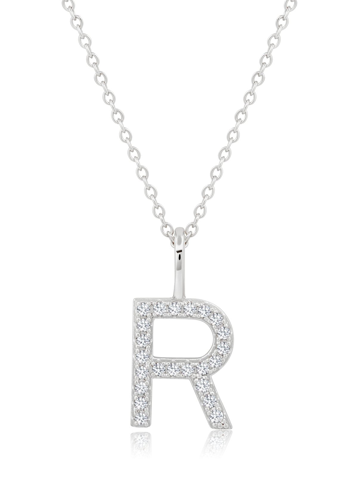 Charm with letter R in silver with stones