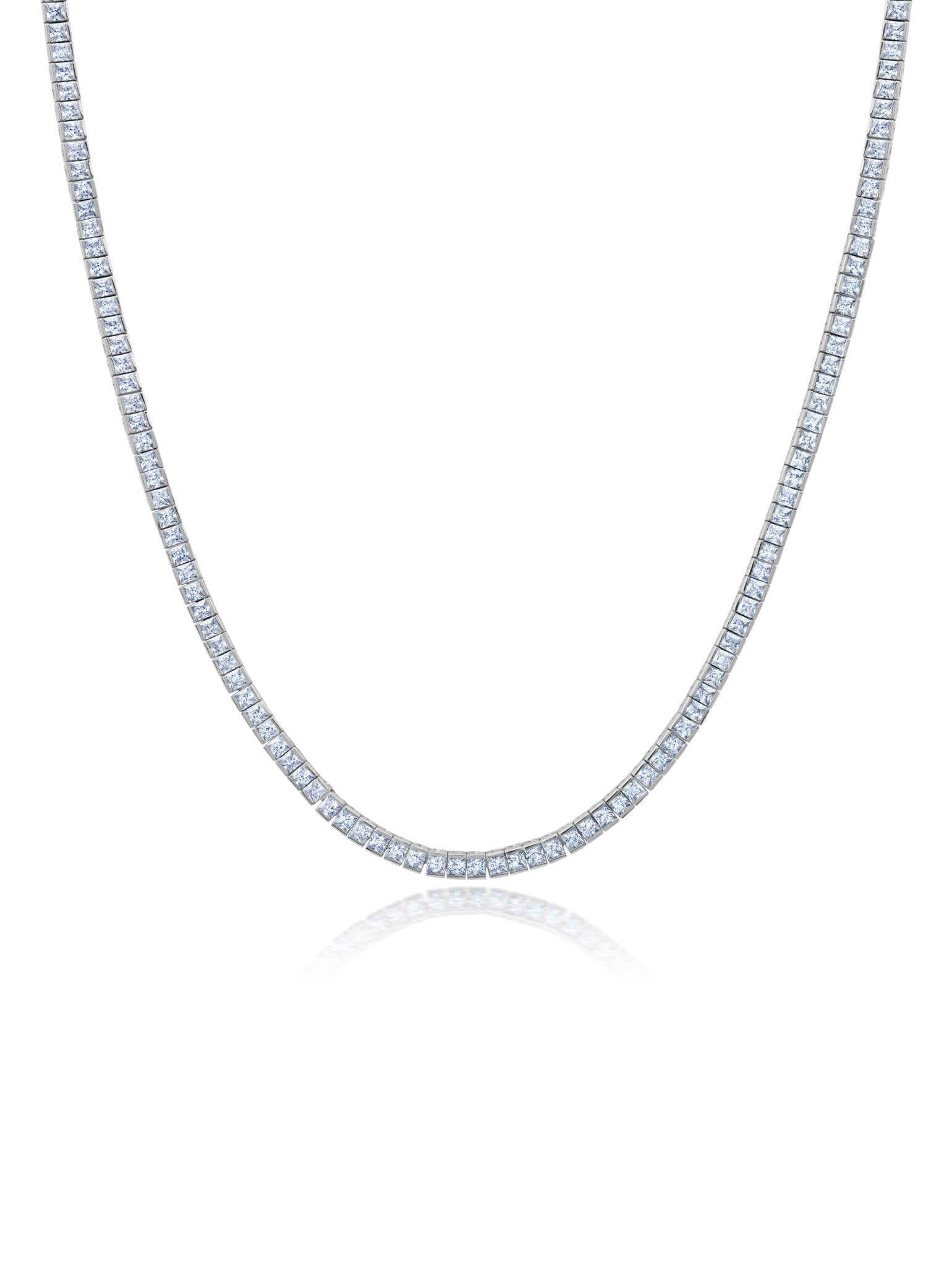 2mm Princess Cut Tennis Necklace in Platinum - CRISLU