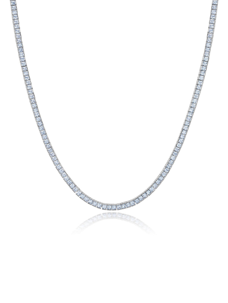 2mm Princess Cut Tennis Necklace in Platinum - CRISLU