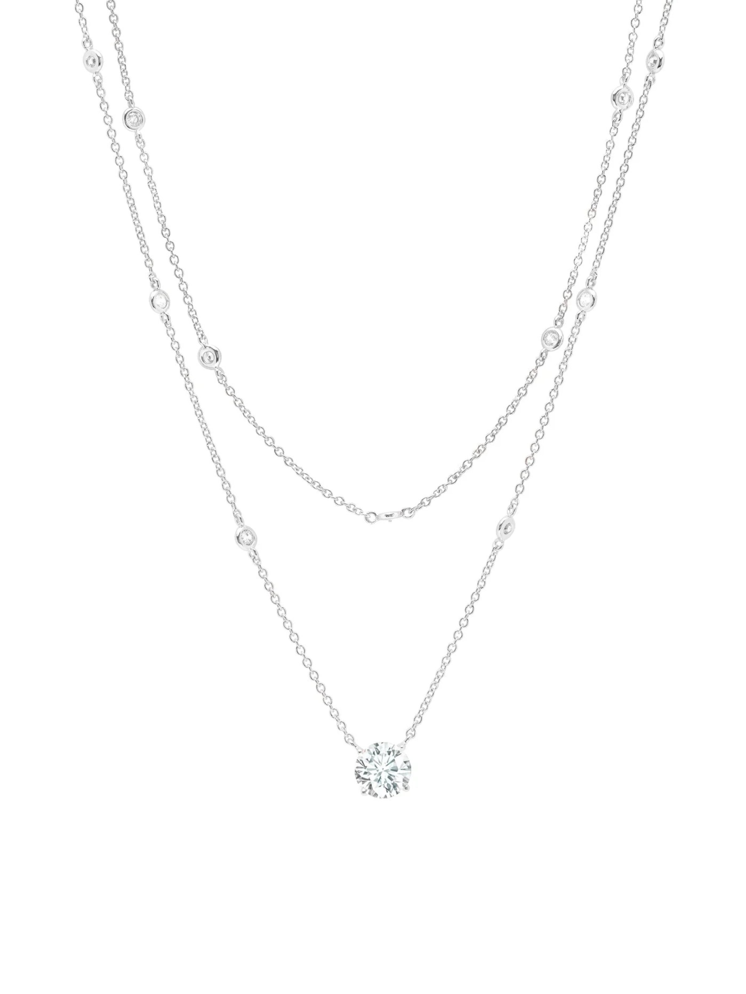 Solitaire Double Layered Necklace Finished in Pure Platinum