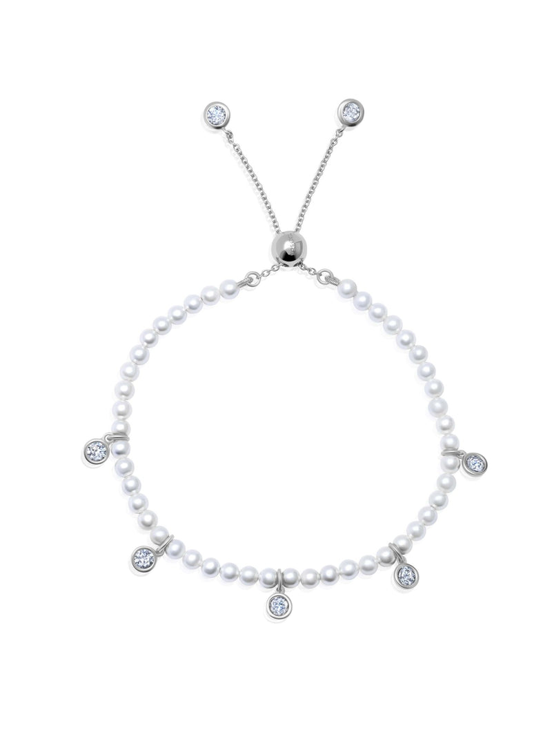 Adjustable Pearl Bracelet With 5 Station Drops - CRISLU