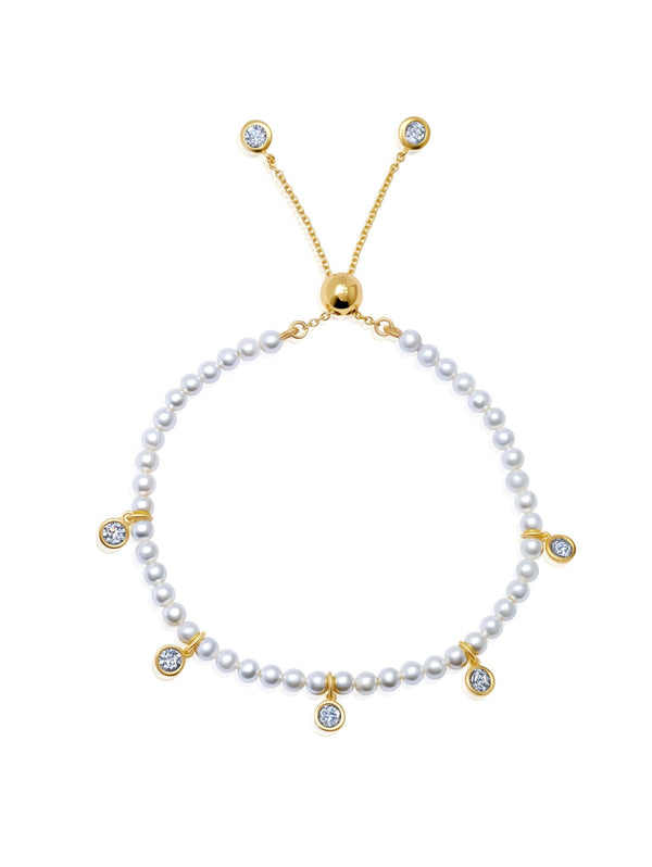 Adjustable Pearl Bracelet With 5 Station Drops - CRISLU