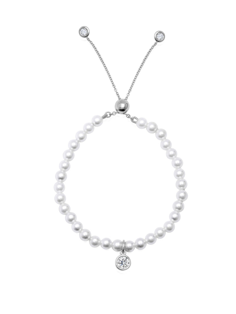 Adjustable Pearl Bracelet With Solitaire Round Drop - CRISLU