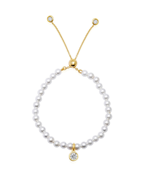 Adjustable Pearl Bracelet With Solitaire Round Drop - CRISLU