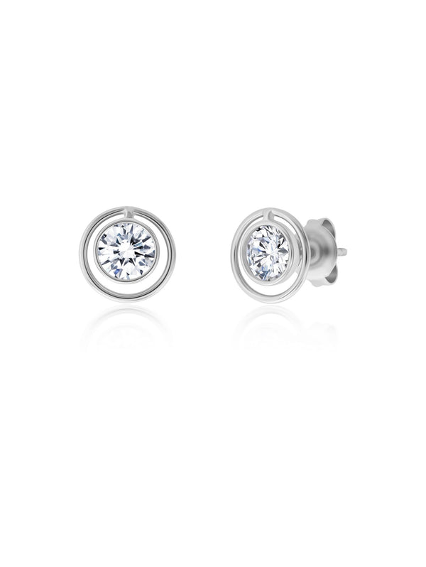 Bezel Set Halo Earrings in Platinum - CRISLU