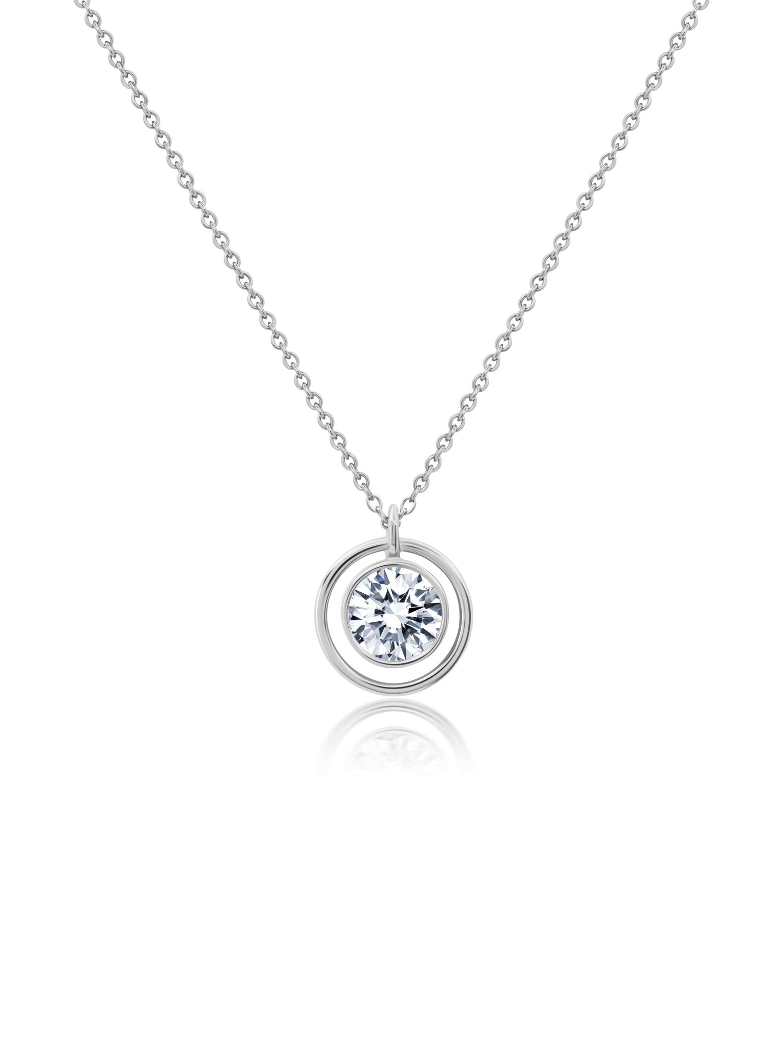 Bezel Set Halo Necklace in Platinum - CRISLU