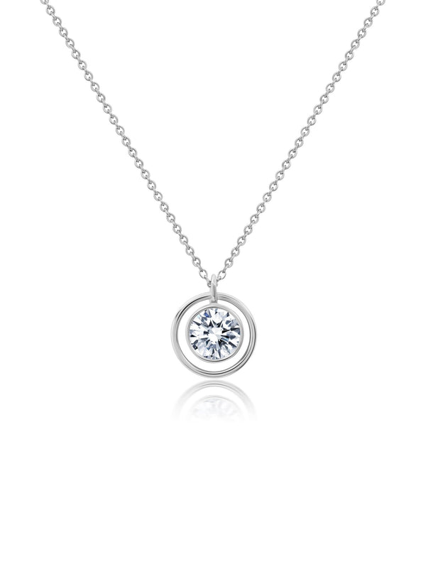 Bezel Set Halo Necklace in Platinum - CRISLU