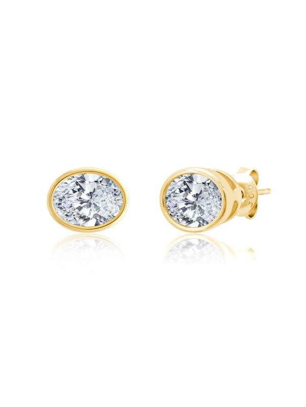 Bezel Set Oval Earrings in Gold - CRISLU