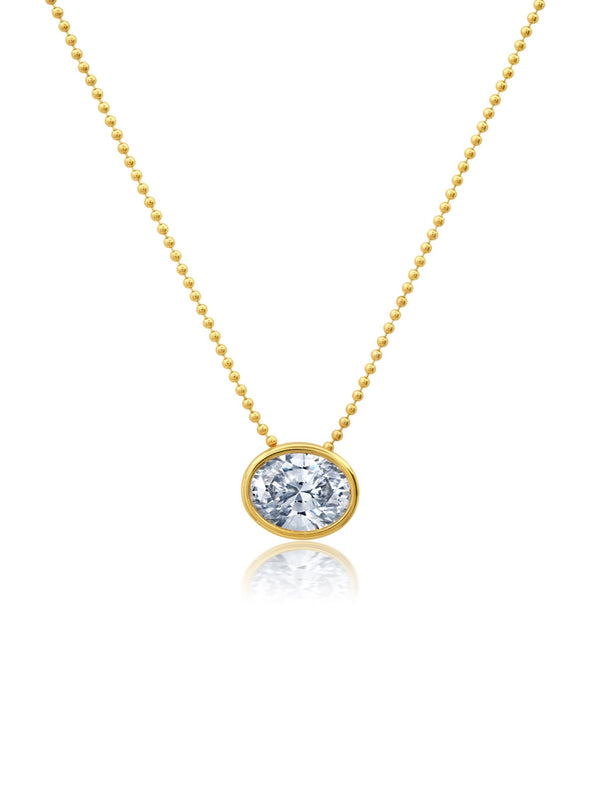 Bezel Set Oval Necklace in Gold - CRISLU