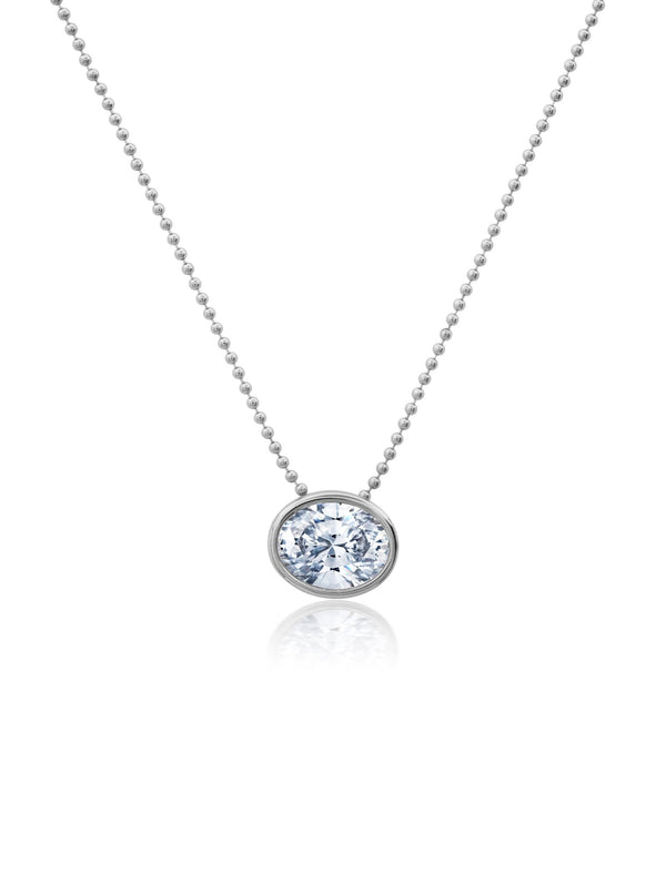 Bezel Set Oval Necklace in Platinum - CRISLU