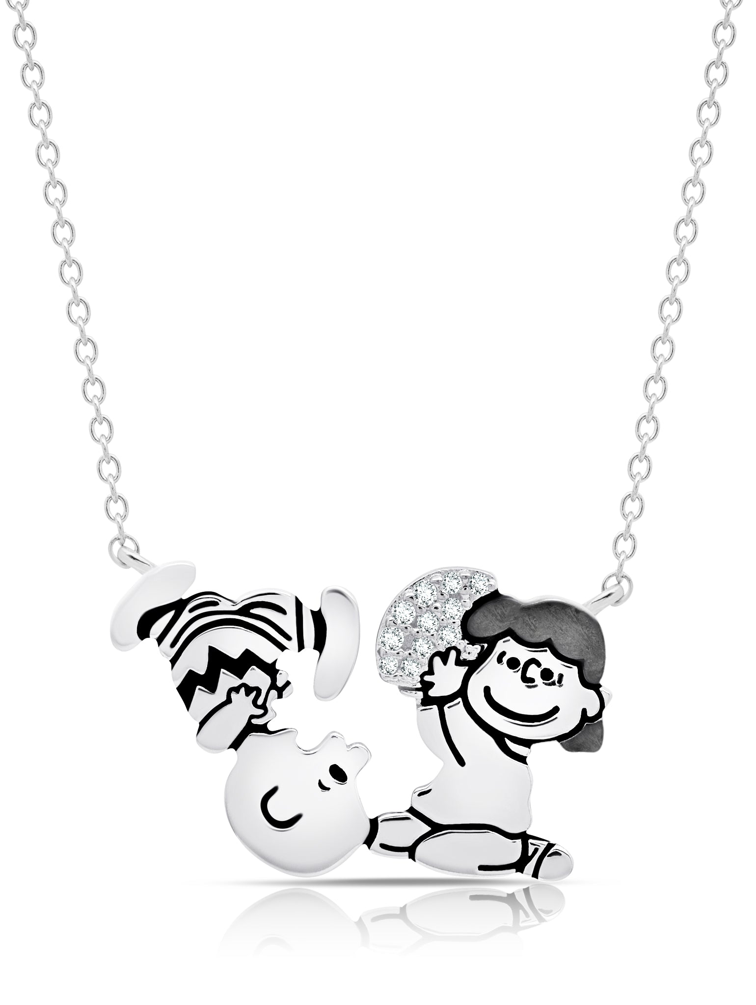 Charlie Brown & Lucy Football Necklace Finished in Pure Platinum - CRISLU