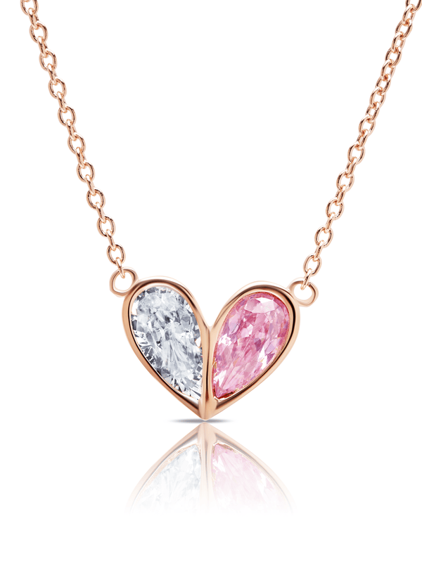 Crush - 18kt Rose Gold Heart Necklace with Pink Pear Cut Stone - CRISLU