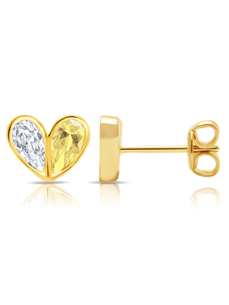 Crush - 18kt Yellow Gold Heart Stud Earrings w/ Canary Pear Cut Stone Sale - CRISLU