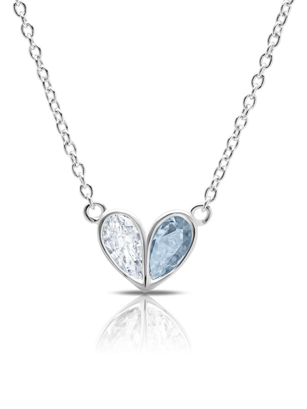 Crush - Platinum Small Heart Necklace w/ Aqua Pear Cut Stone - CRISLU