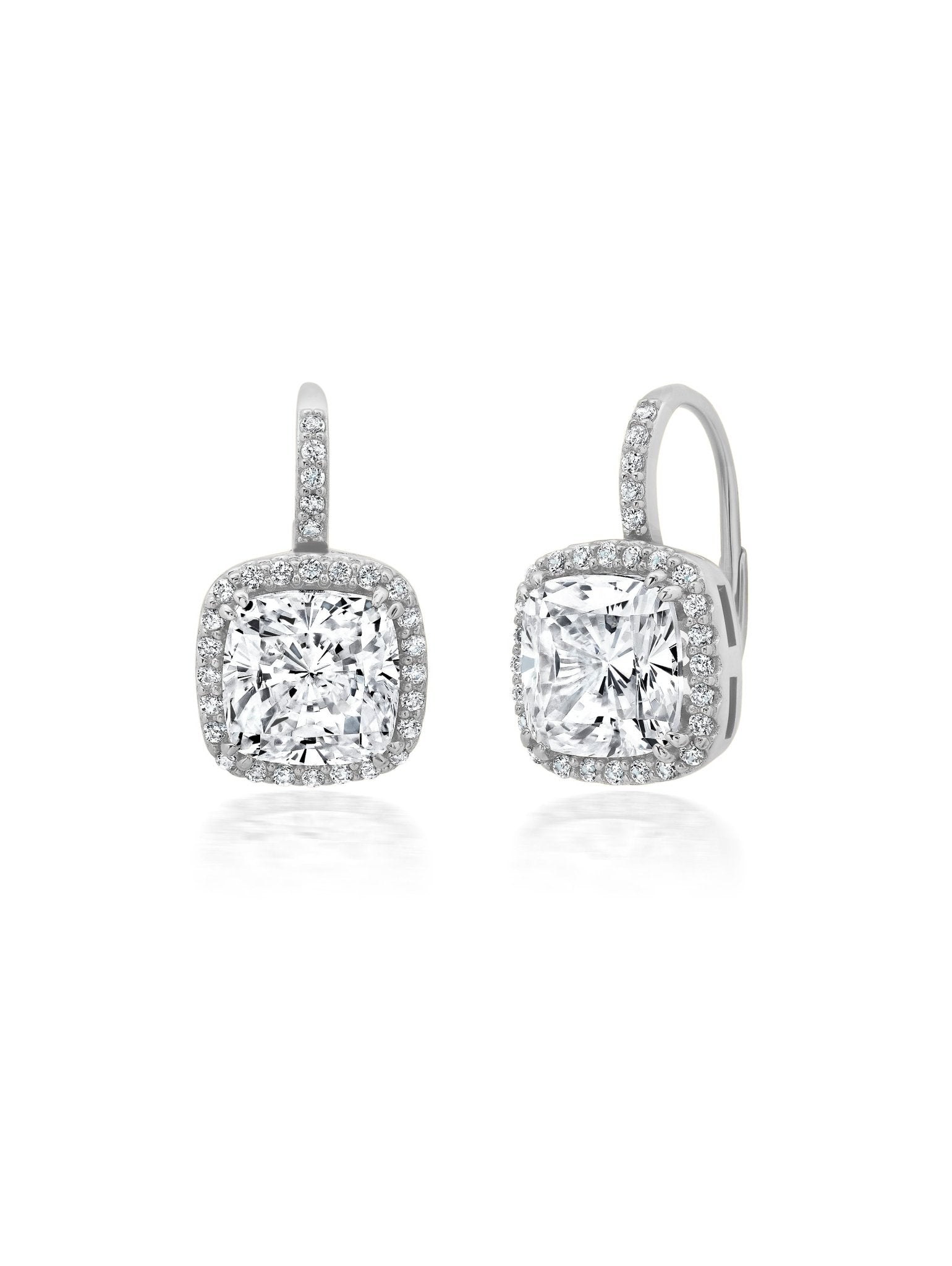 Cushion & Pave Earrings in Platinum - CRISLU