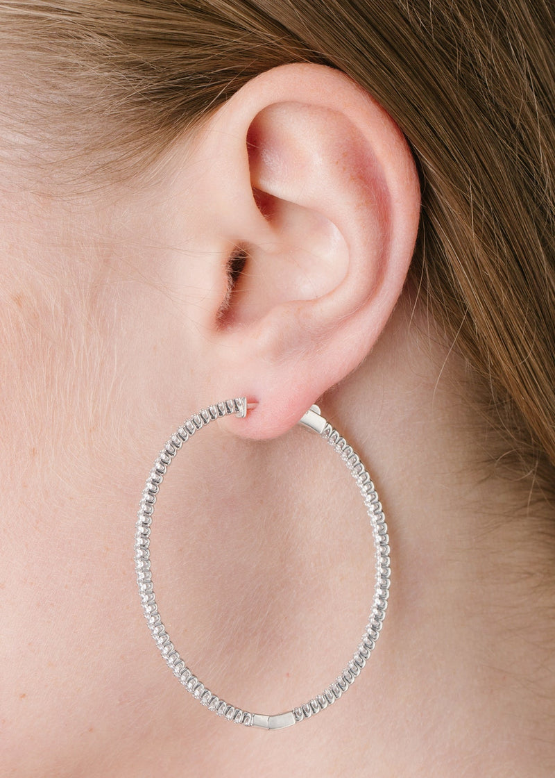 Large Pave Hoop Earrings in Platinum - CRISLU