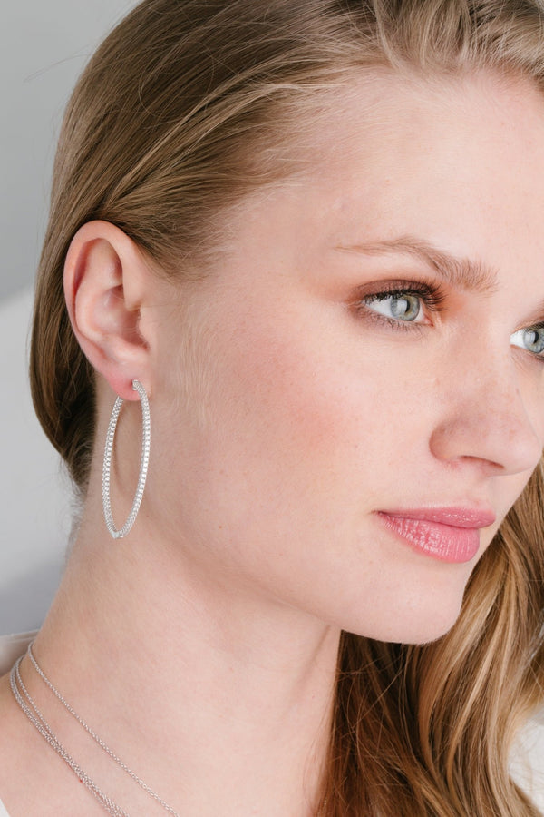 Large Pave Hoop Earrings in Platinum - CRISLU