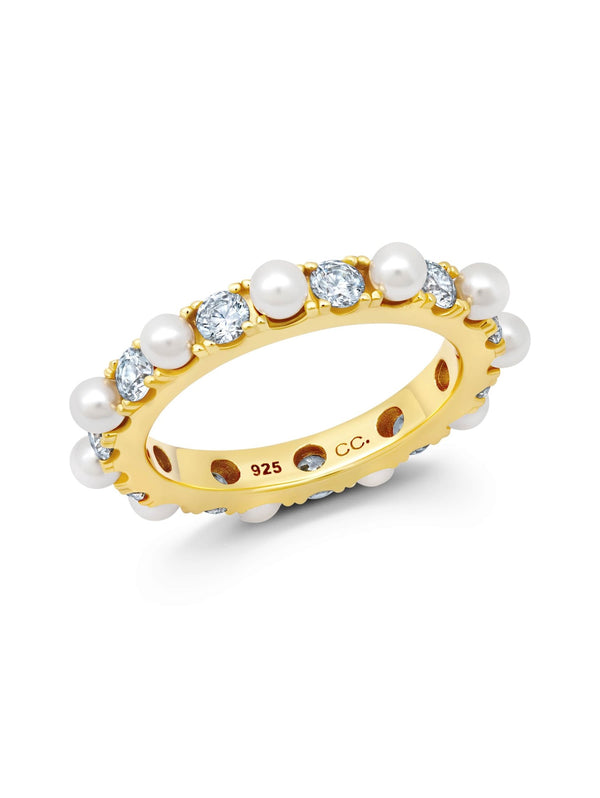 Large Pearl And Round Brilliant Cut Eternity Ring - CRISLU