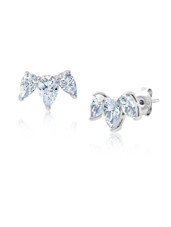 Pear Tri - Stone Earrings in Platinum - CRISLU