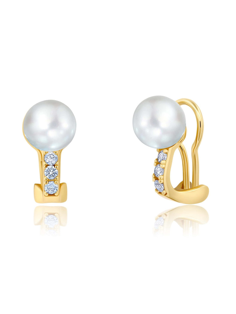 Pearl And Clear Round Clip Earrings - CRISLU