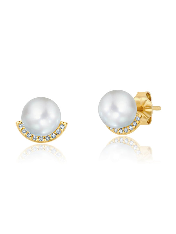 Pearl With Pave Border Stud Earrings - CRISLU