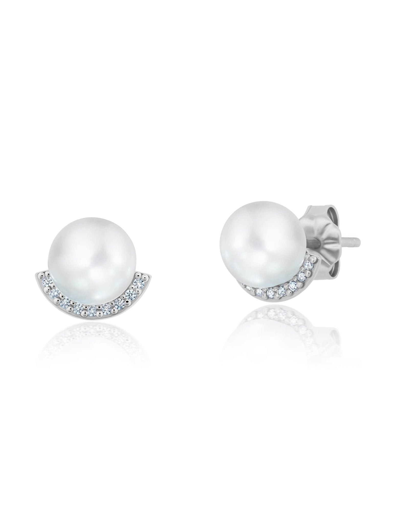 Pearl With Pave Border Stud Earrings - CRISLU