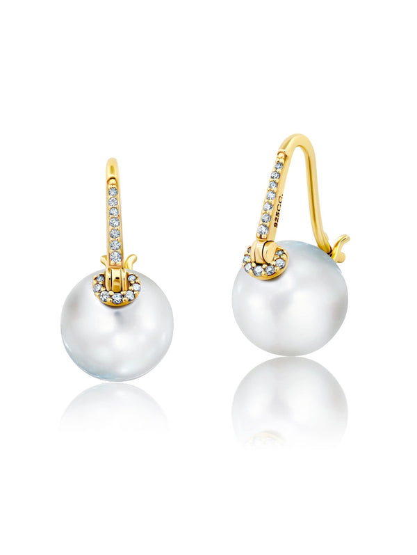 Pearl With Pave Stem Leverback Earrings - CRISLU