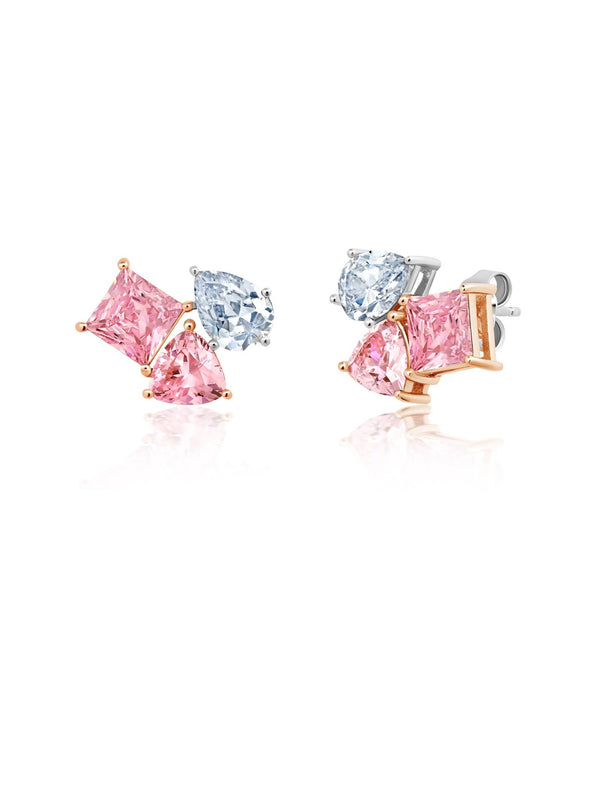 Pink And Clear Multi Stone Earrings - CRISLU