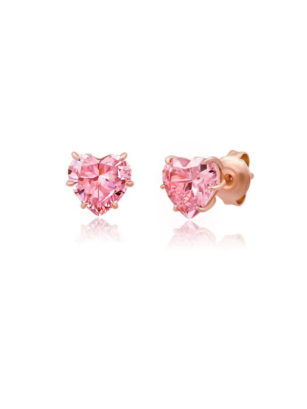 Pink Heart Shaped Stud Earrings - CRISLU