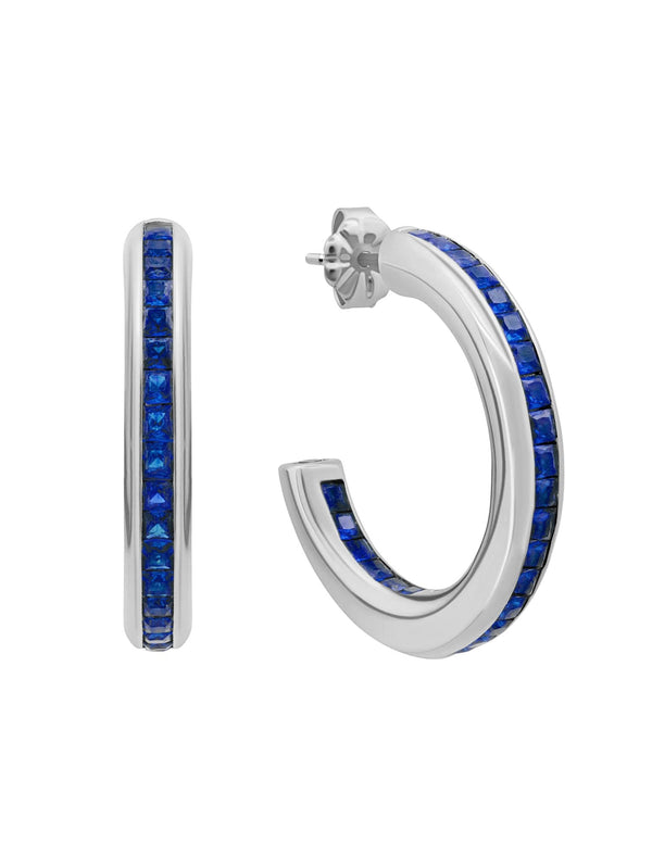 Princess Cut Sapphire Color Hoop Earrings - CRISLU