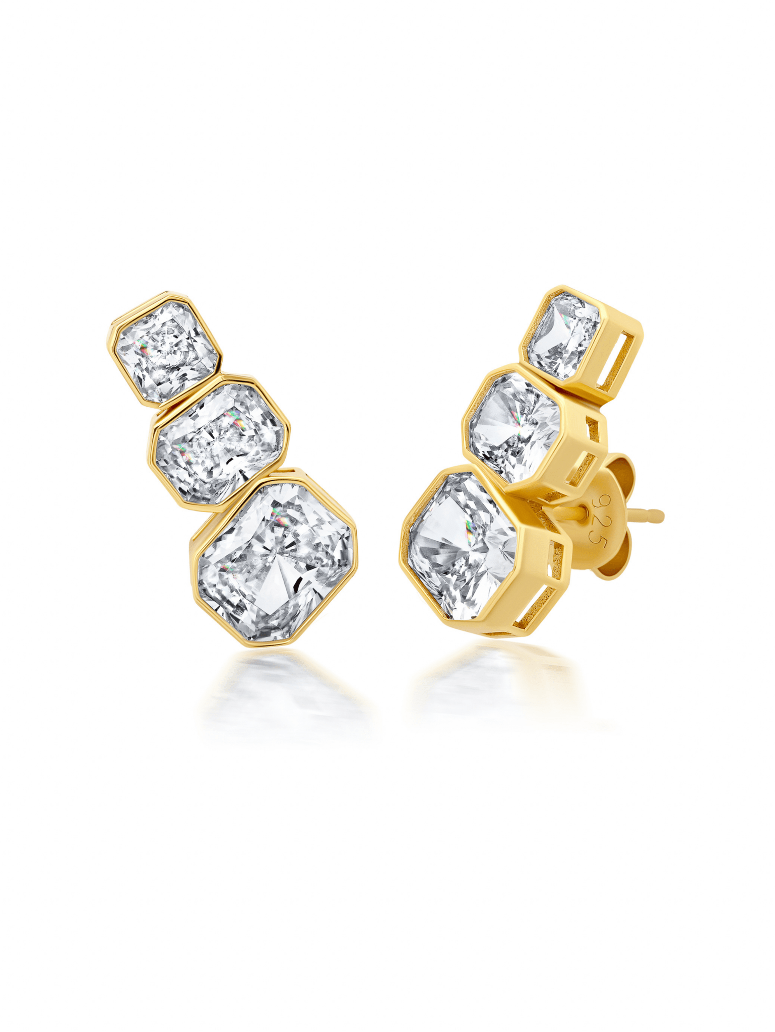 Radiant Bezel Climber Earrings in Gold - CRISLU