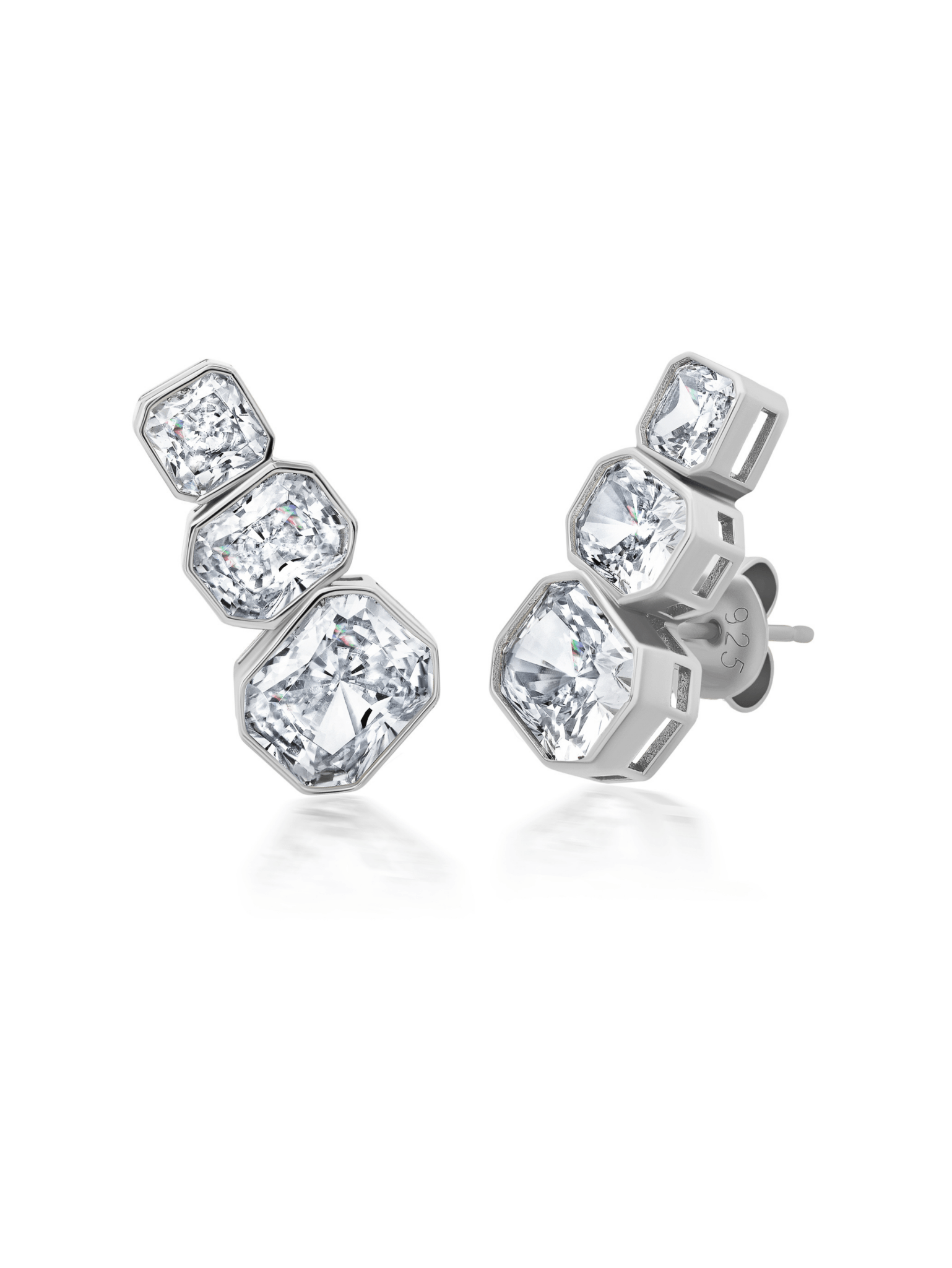 Radiant Bezel Climber Earrings in Platinum - CRISLU