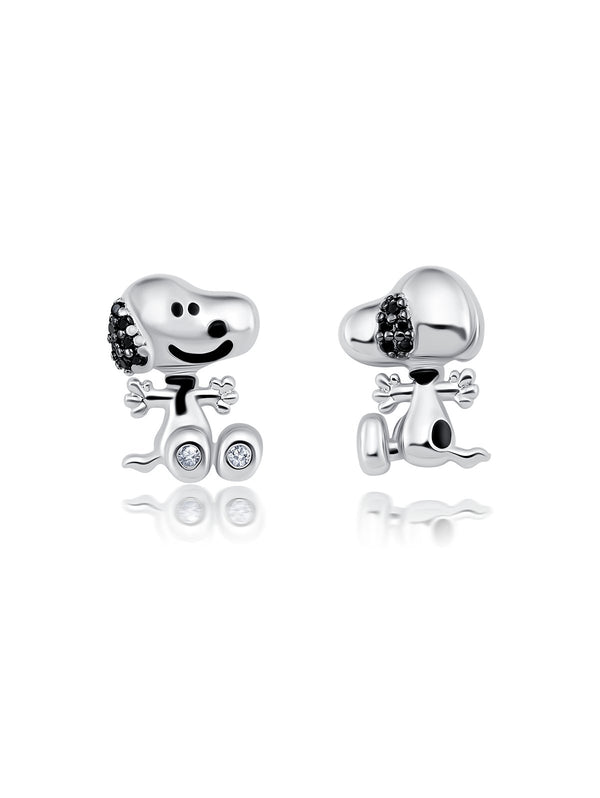 Snoopy Front/Back Earrings - Silver - CRISLU