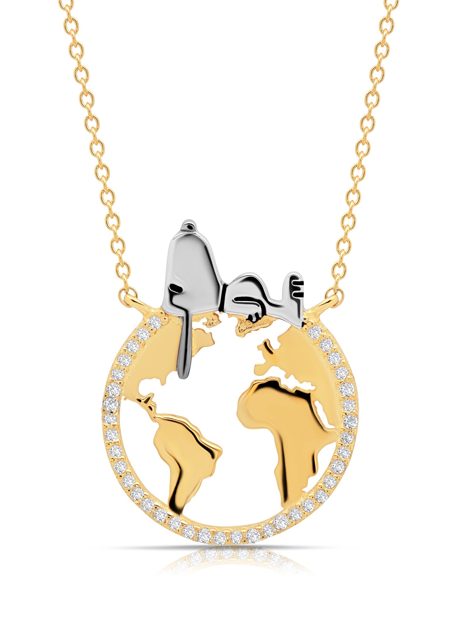 Snoopy on the World Necklace in 18kt Yellow Gold - CRISLU