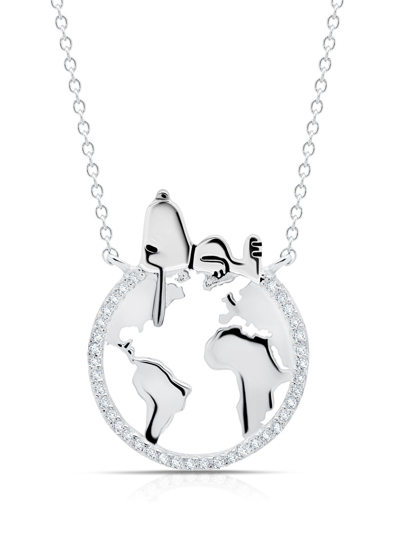 Snoopy on the World Necklace in Pure Platinum - CRISLU