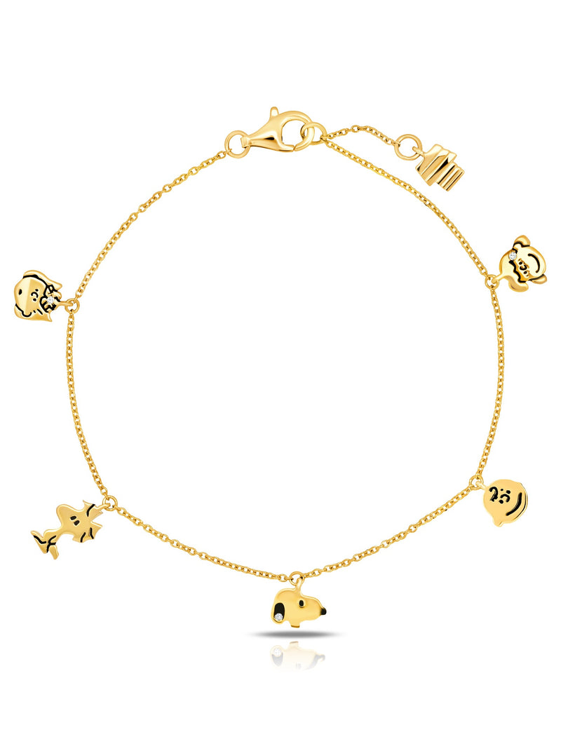 Snoopy & the Gang Charm Bracelet in 18kt Yellow Gold - CRISLU