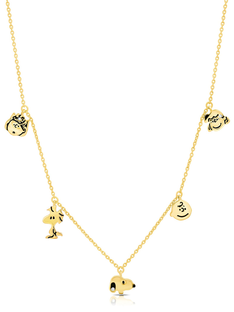 Snoopy & the Gang Charm Necklace in 18mt Yellow Gold - CRISLU