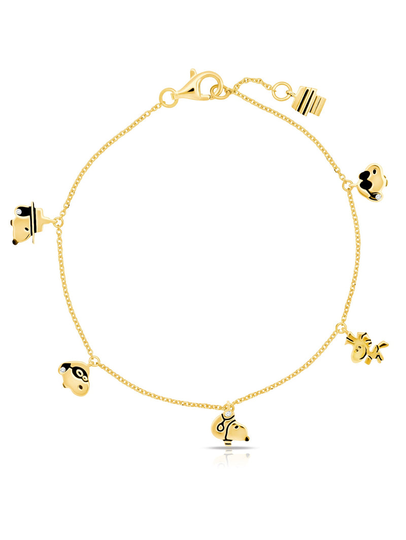 Snoopy & Woodstock Charm Bracelet in 18kt Yellow Gold - CRISLU