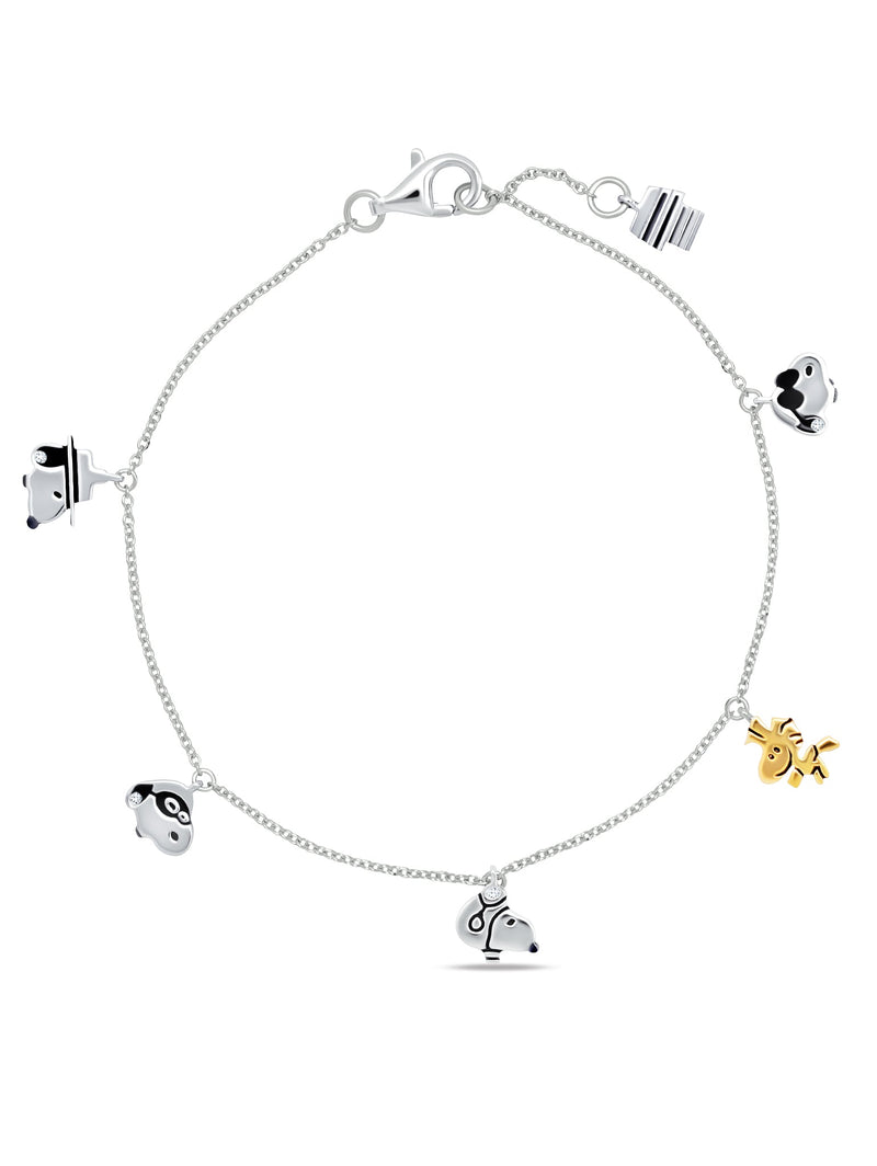 Snoopy & Woodstock Charm Bracelet in pure platinum - CRISLU