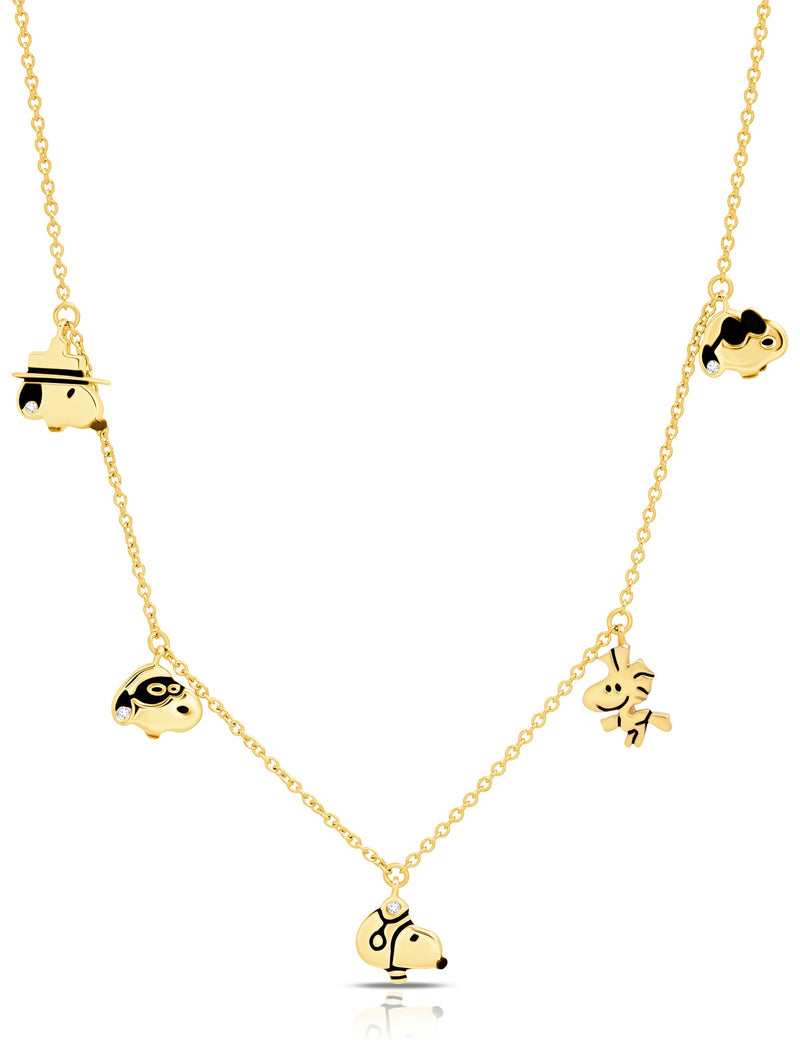 Snoopy & Woodstock Charm Necklace in 18kt Yellow Gold - CRISLU