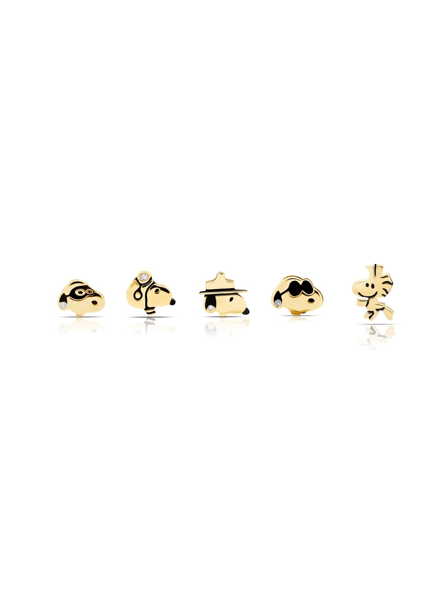 Snoopy & Woodstock Stud Earrings Set in 18kt Gold - CRISLU