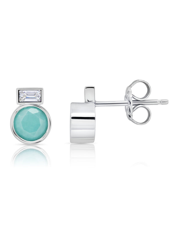 Turquoise Stud Earrings and Baguette Stone In Pure Platinum Sale - CRISLU