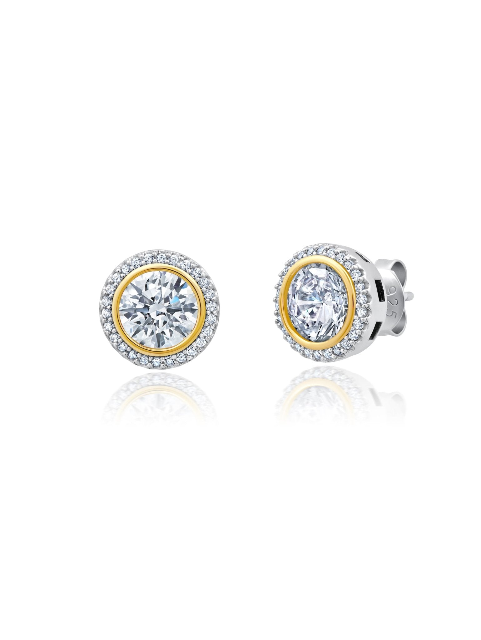 Two Tone Halo Stud Earrings - CRISLU