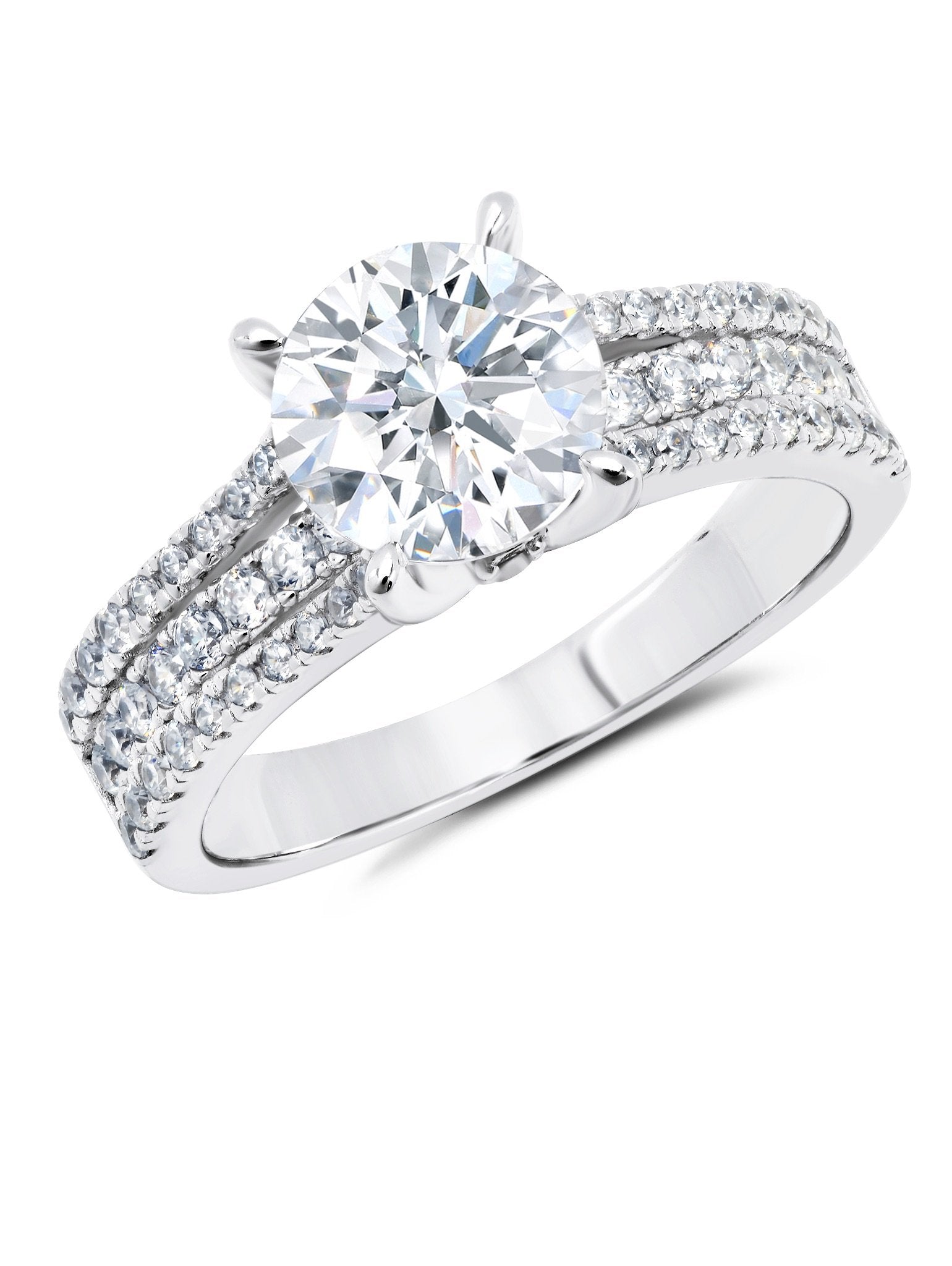 3 Band Solitaire Brilliant Cut Ring Finished in Pure Platinum - CRISLU