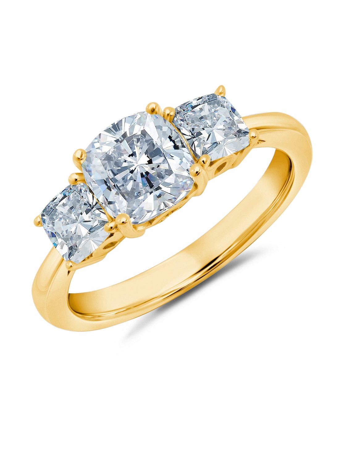 3 Stone Cushion Cut Ring Finished in 18kt Yellow Gold - CRISLU