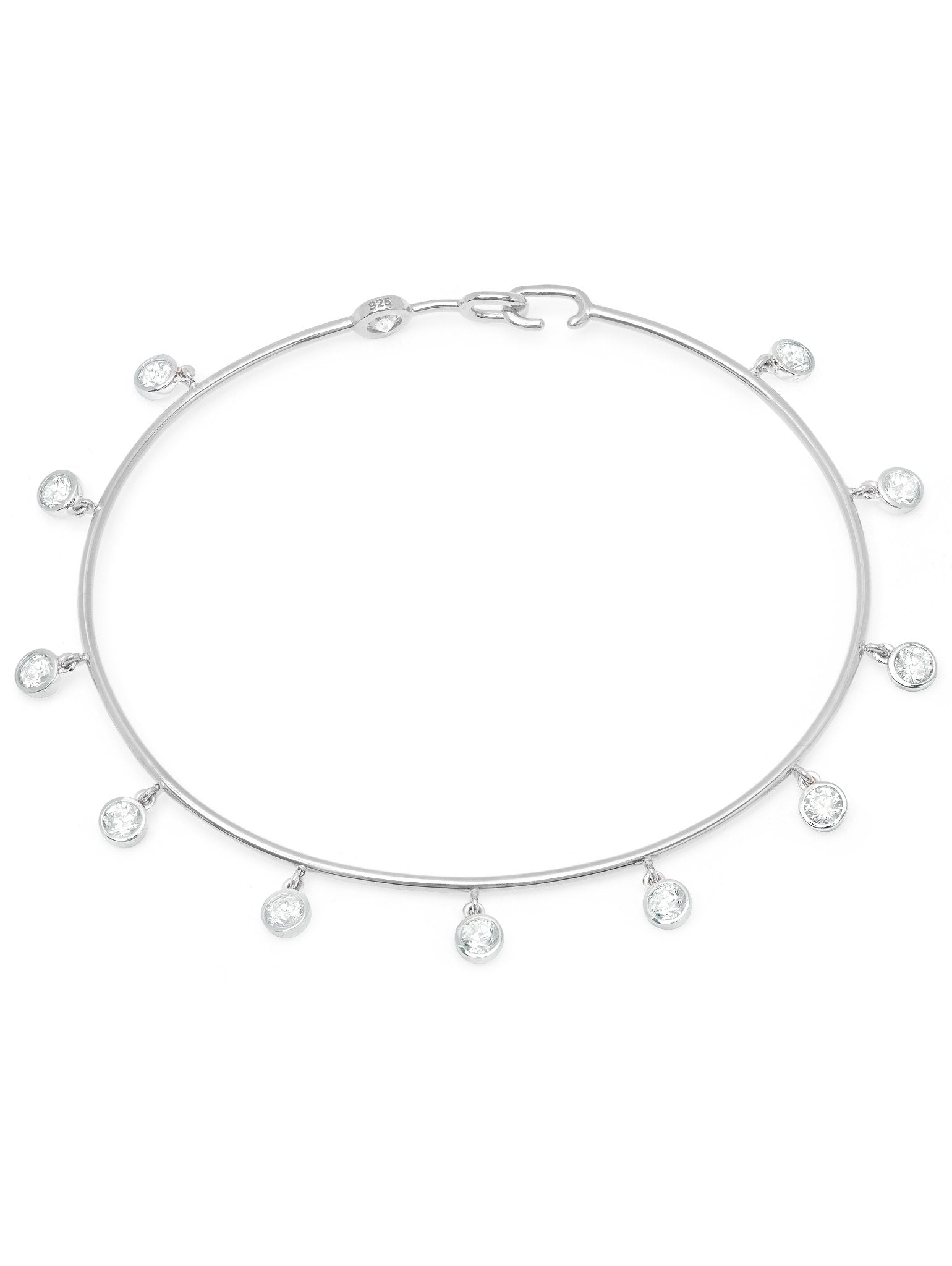 Bezel Set Charm Bangle Finished in Pure Platinum - CRISLU