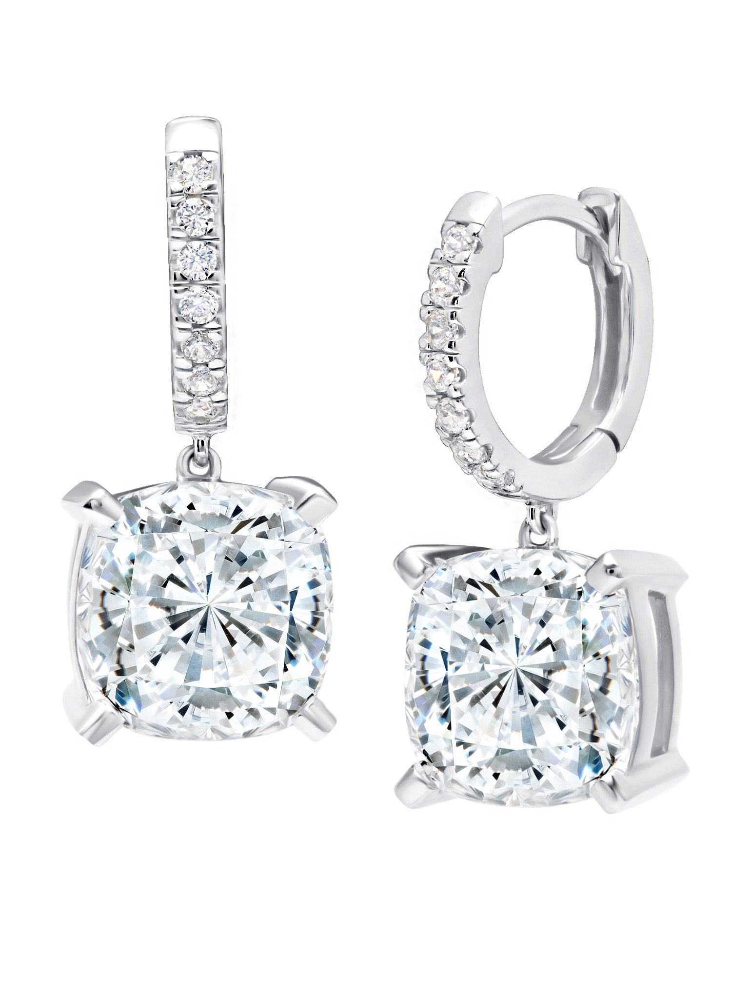 Bliss Cushion Cut Drop Earrings Finished in Pure Platinum - CRISLU