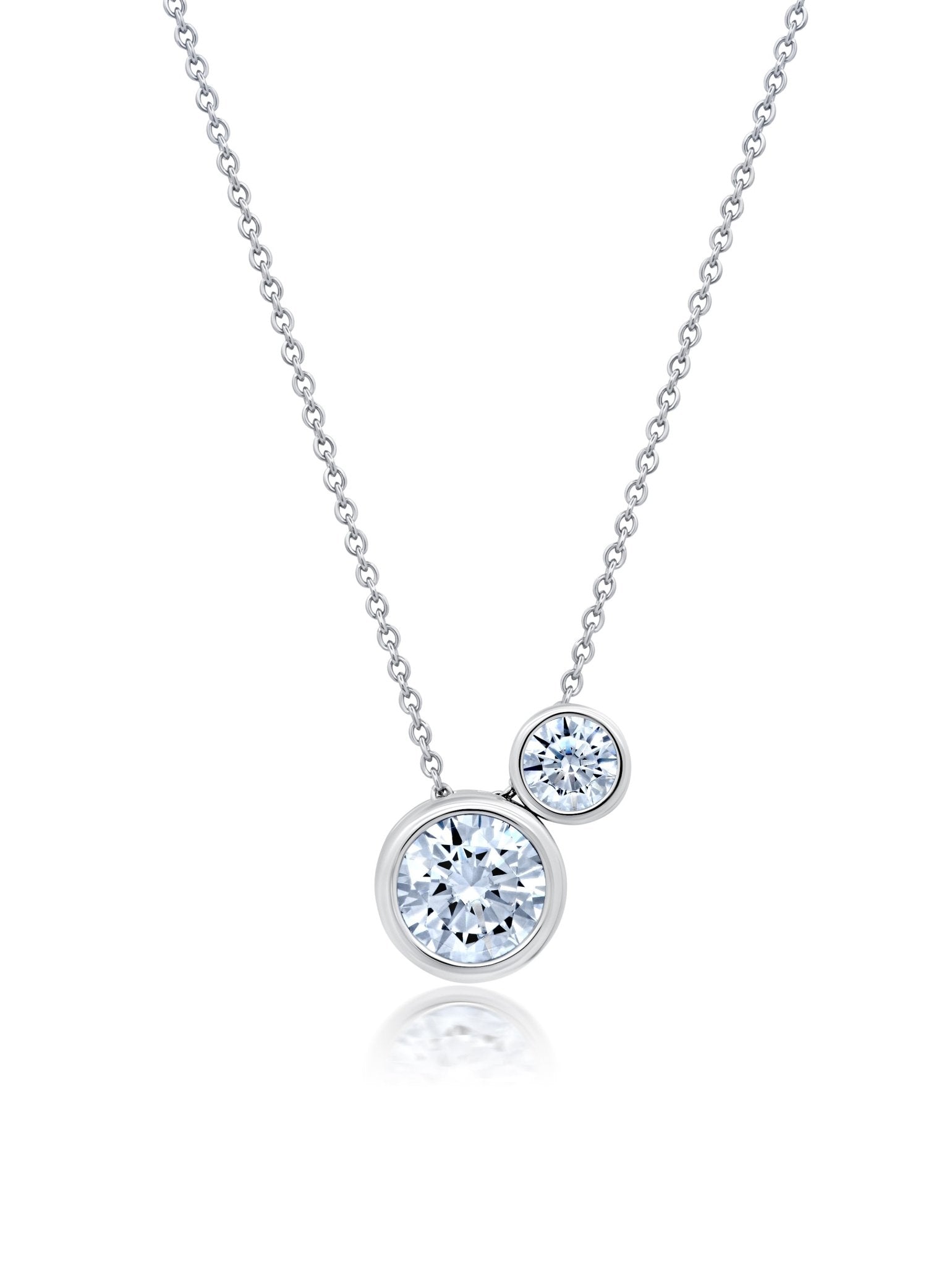 Brilliant Round 2 Stone Bezel 16'' Extending Necklace - CRISLU