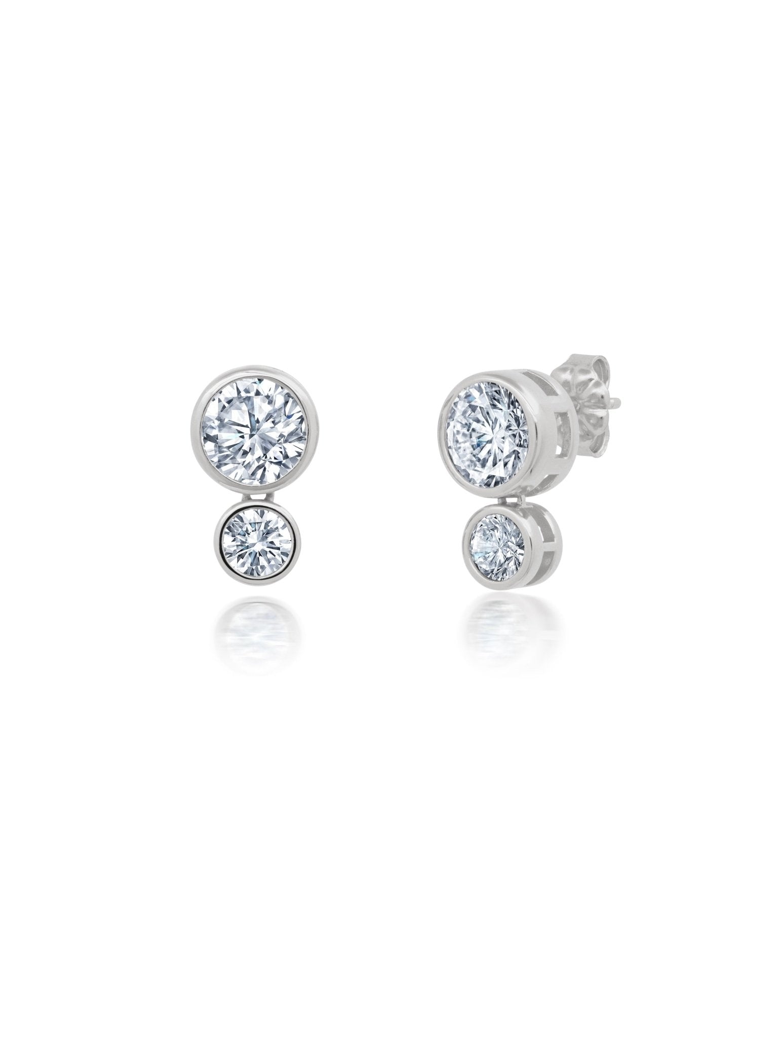 Brilliant Round 2 Stone Bezel Post Earring - CRISLU